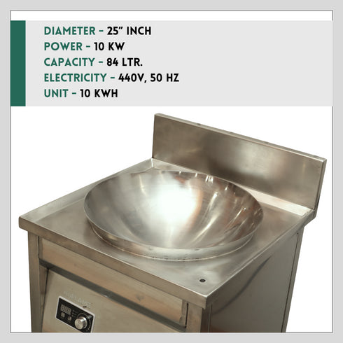 Commercial Induction Fryer Kadai 10kw 25 inch 84 Ltr